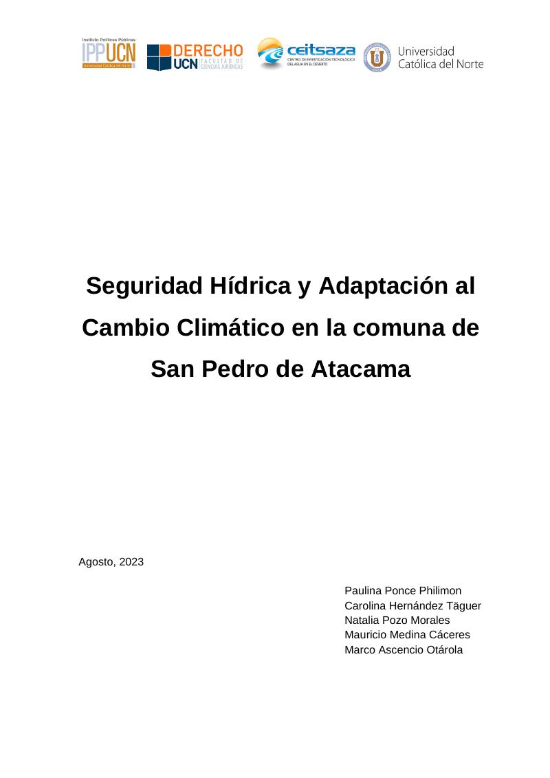 Seguridad hídrica y adaptación al cambio climático en la comuna de San Pedro de Atacama